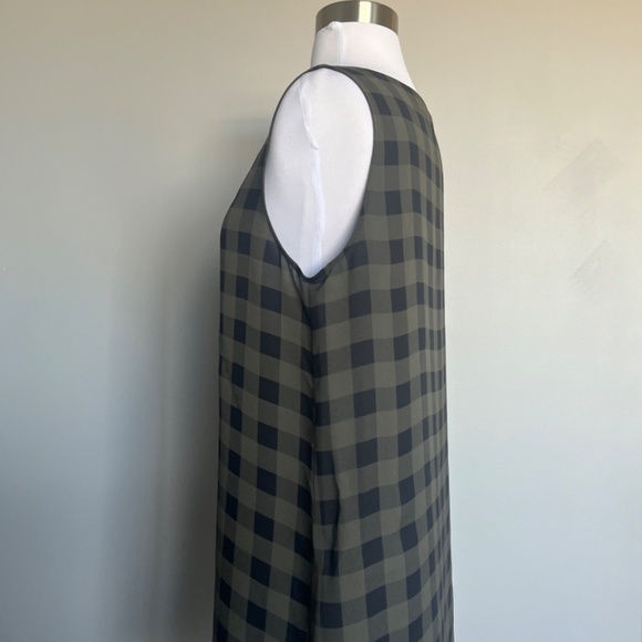 Eileen Fisher Olive Plaid Silk Tank Mini Shift‎ Casual High Low Tunic Dress - Picture 8 of 13